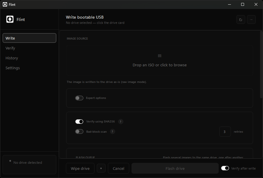 Flint flashing an ISO to a USB drive